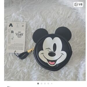 Disney Mickey Mouse Coin Purse Wallet Black Winking Face Small Zipper Pouch Kids